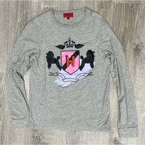 Boss Hugo TShirt Mens‎ Medium Gray Slim Casual Logo Long Sleeve Crewneck Shirt